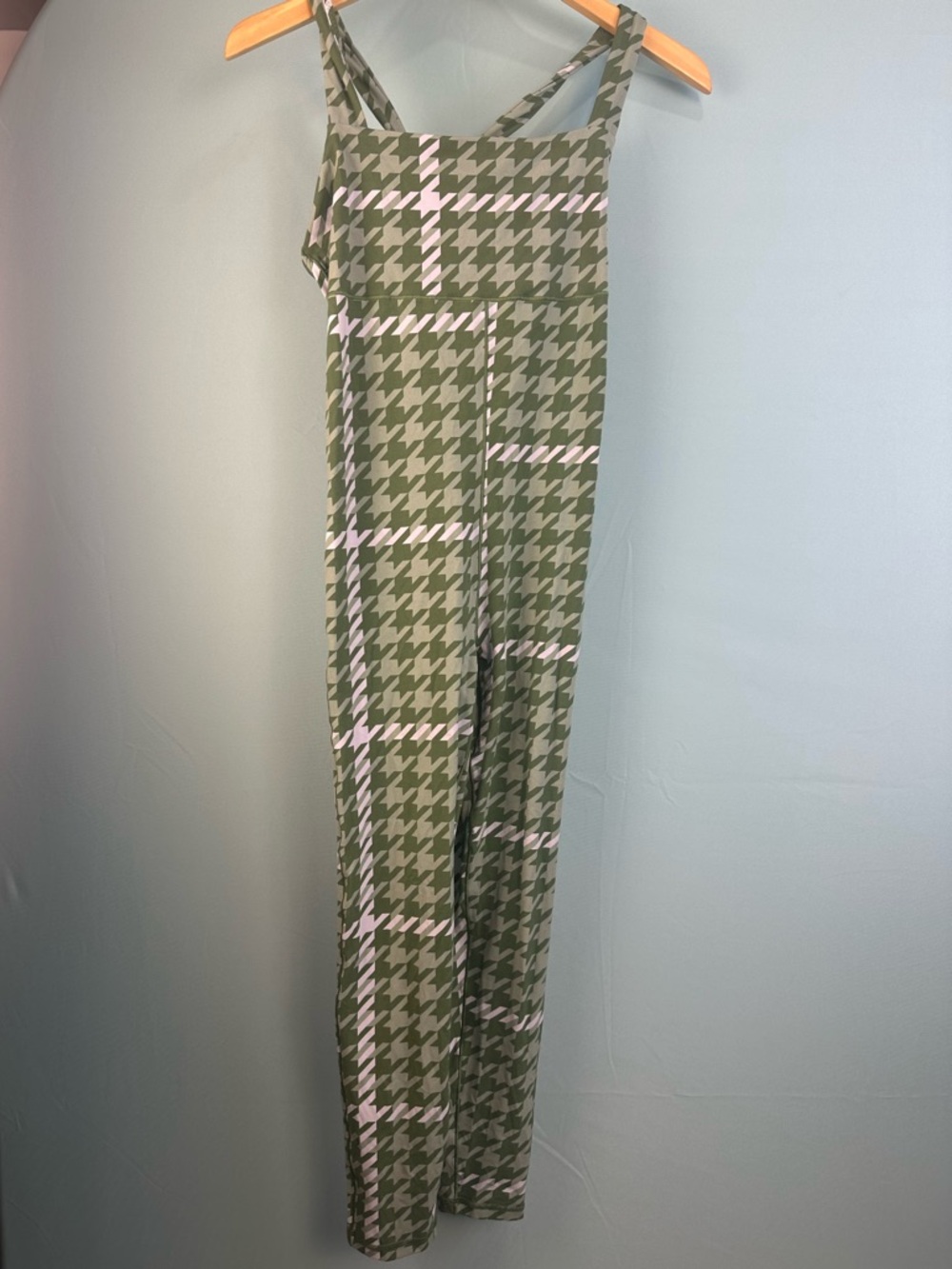 Yoga Jumpsuit One Piece Green Print Houndstooth NWT M
